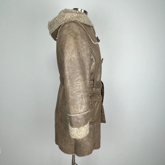 Kenneth Cole NY Womens Brown Faux Shearling Penny Lane Coat Hooded size Medium - Picture 6 of 15